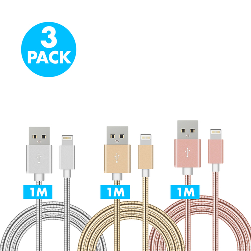 3 x 1m USB 8 Pin Lighting Cables Durable Nylon
