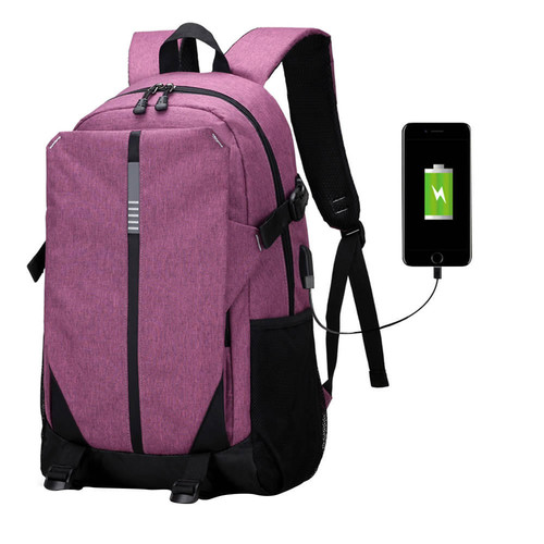 Ultra Smart Tech2Go Rechargable Large Capacity Laptop Bag anvas Backpack with USB Charging Port - Purple