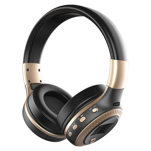 B-19 Folding Wireless Over-The-Ear Bluetooth Headphone - Surround Stereo + Handsfree Mic (Gold)