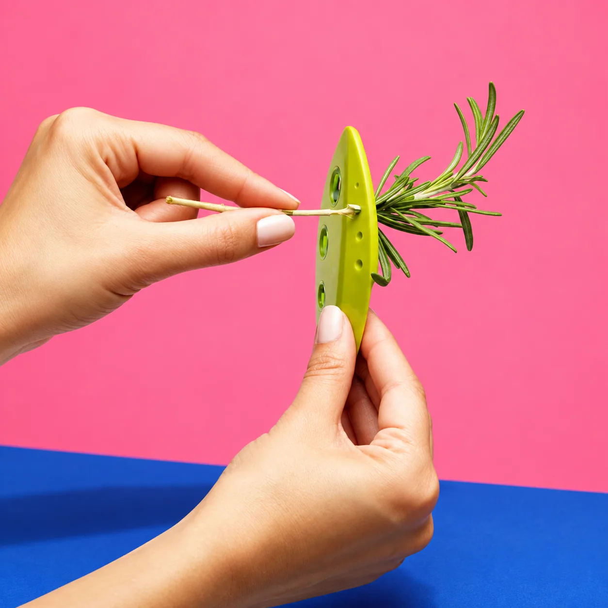 Herb leaf stripper — creative colour-blocked product image