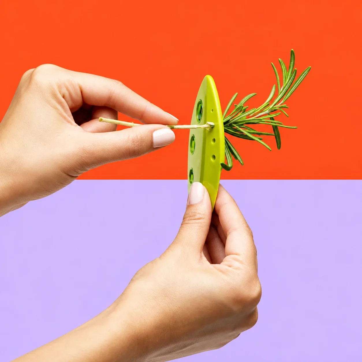 Herb leaf stripper — creative colour-blocked product image