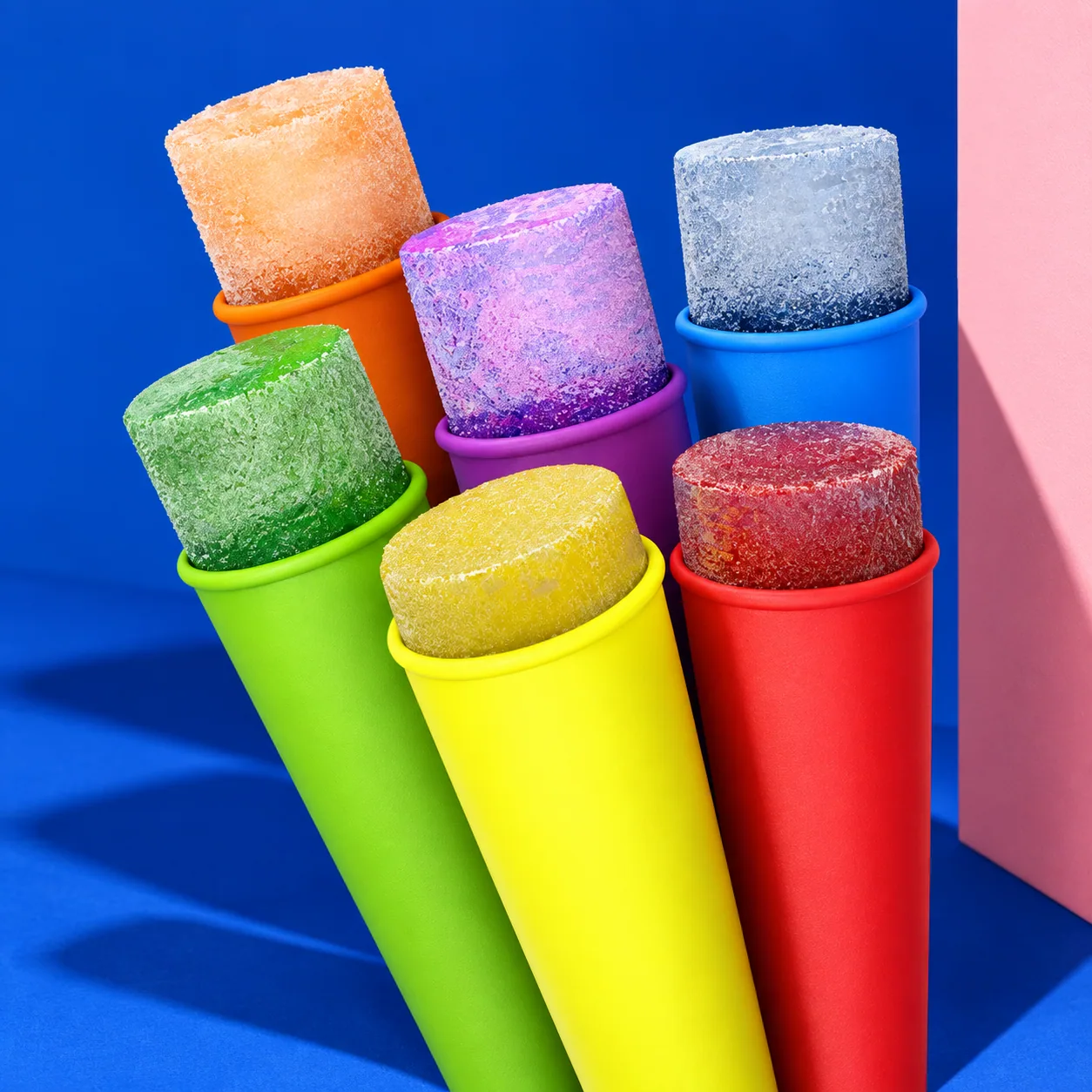 Six colourful ice-pop moulds — creative colour-blocked product image